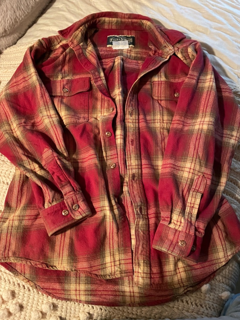 Vintage Field & Stream Red and Cream Plaid Flannel